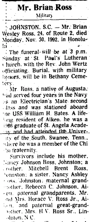 brian w ross obit