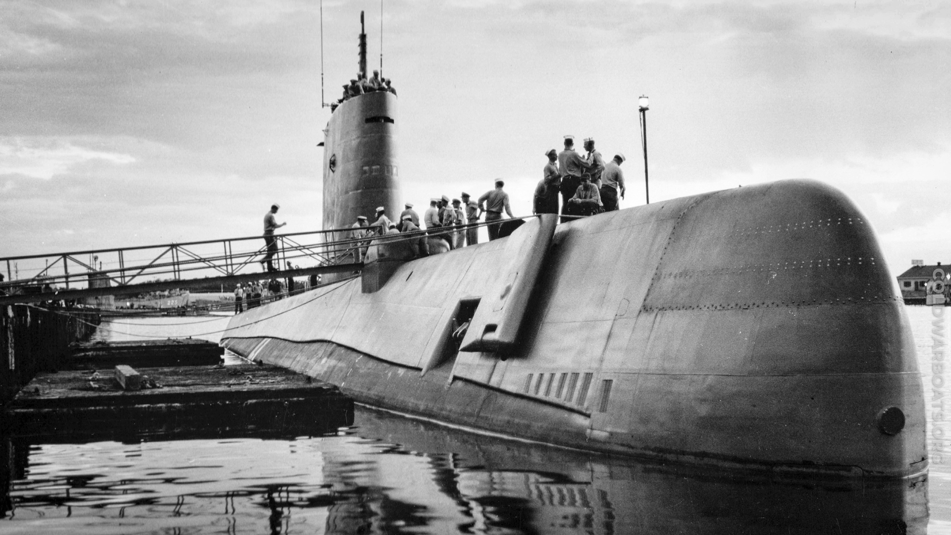 The crew of the USS NAUTILUS (SSN 571) makes ready for her second attempt on the North Pole in Pearl Harbor, HI.