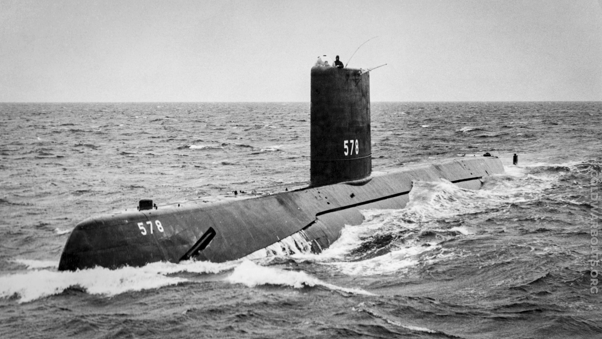 Sea Trials Run #1 finds USS SKATE (SSN 578) making three knots on the surface out of Groton, CT.